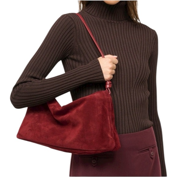 STAUD Handbags - Staud Wally Suede Leather Shoulder Bag Red Pinot